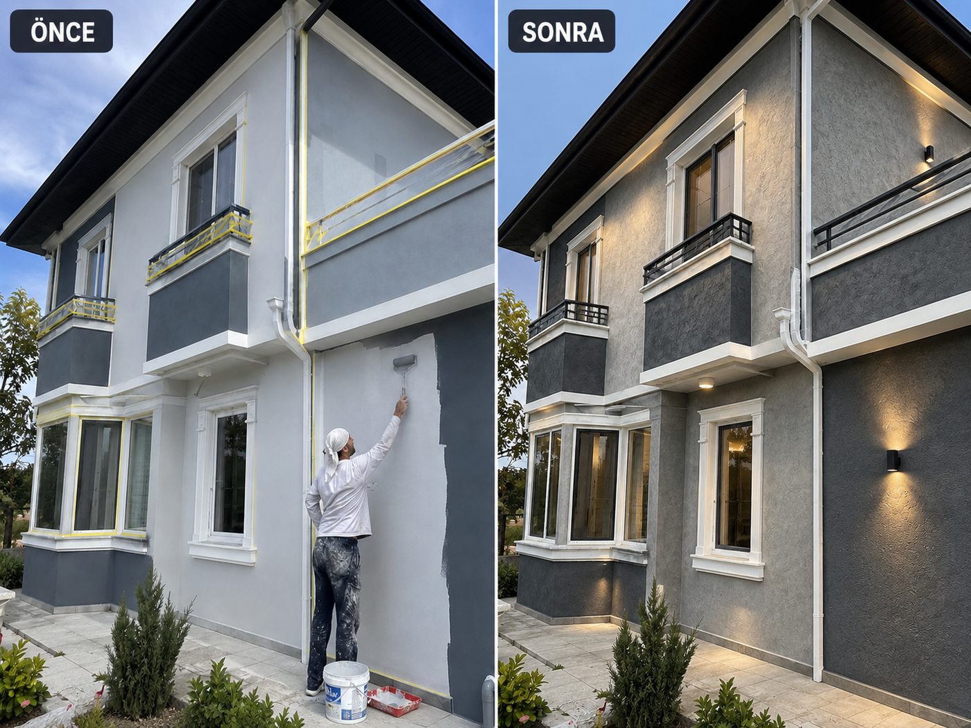 Beydağ dış cephe boya öncesi ve sonrası