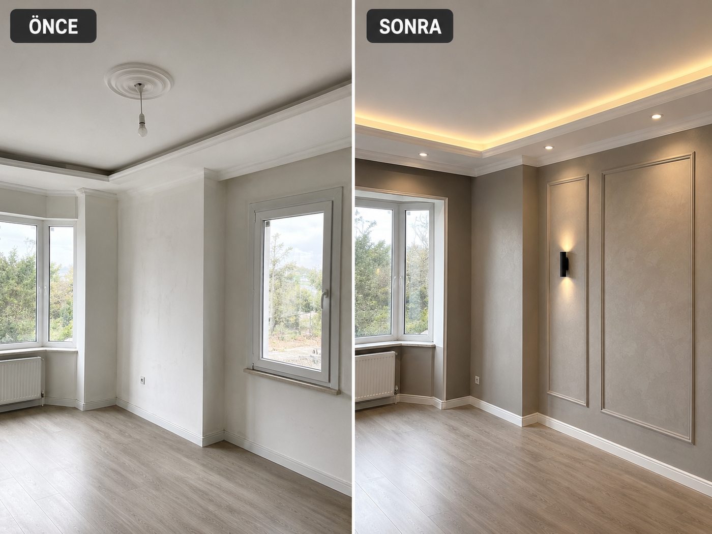 Beydağ iç cephe boya öncesi ve sonrası
